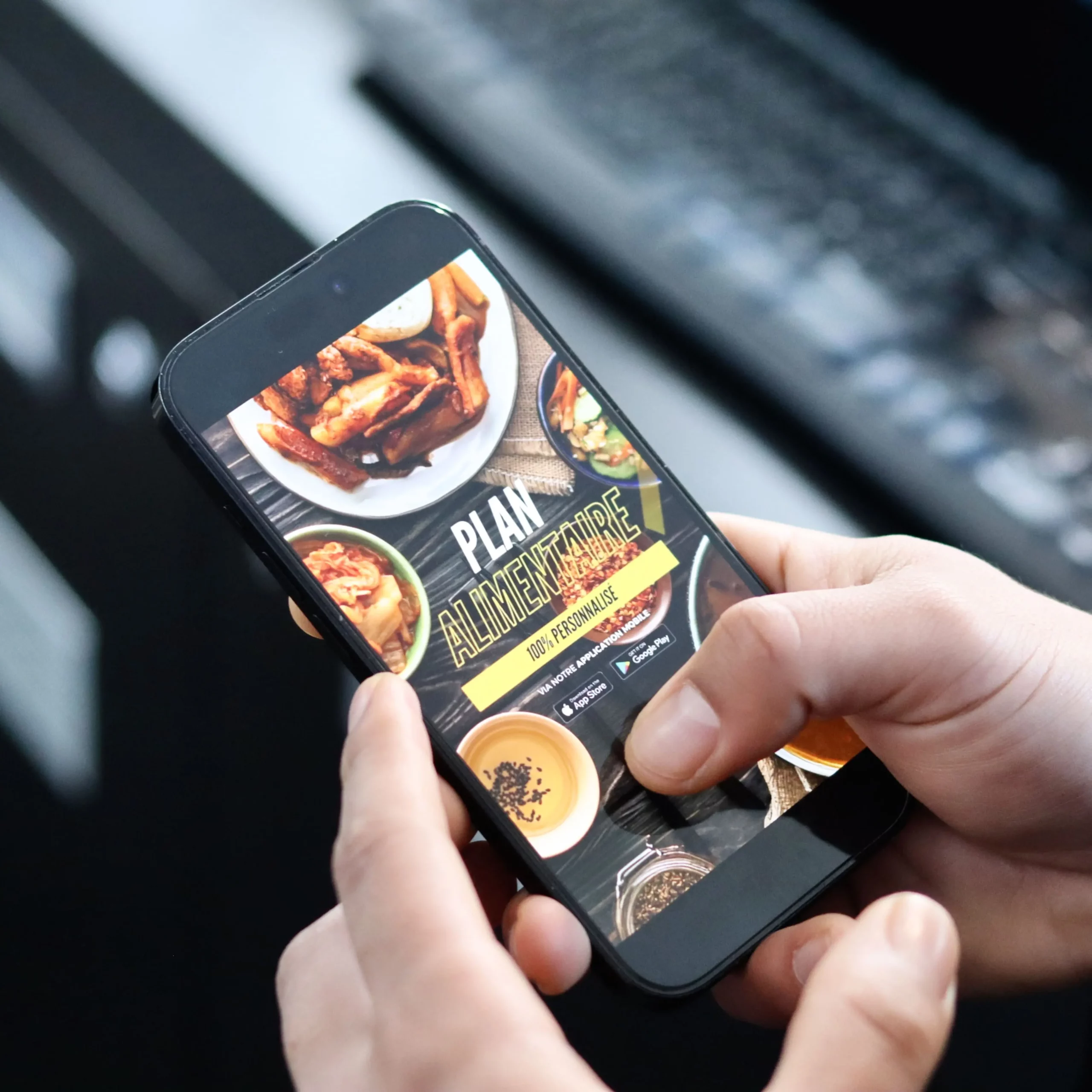 Plan alimentaire affiché sur smartphone via application de coaching